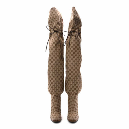 Gucci Monogram Over the Knee Boots 39.5 Beige Ebony 2 of 11