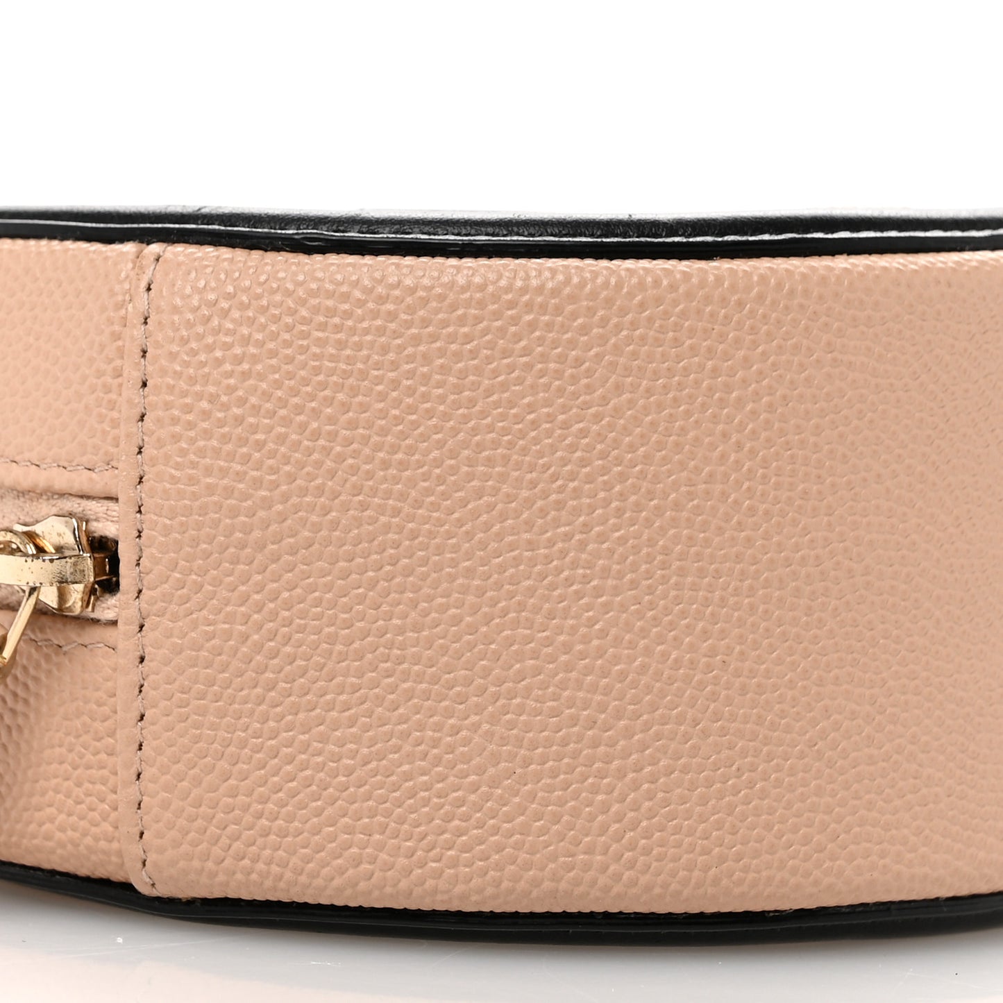 Caviar Quilted Round Filigree Crossbody Beige Black