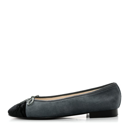 Chanel Velvet Cap Toe Ballerina Flats 36.5 Blue Black 1 of 8