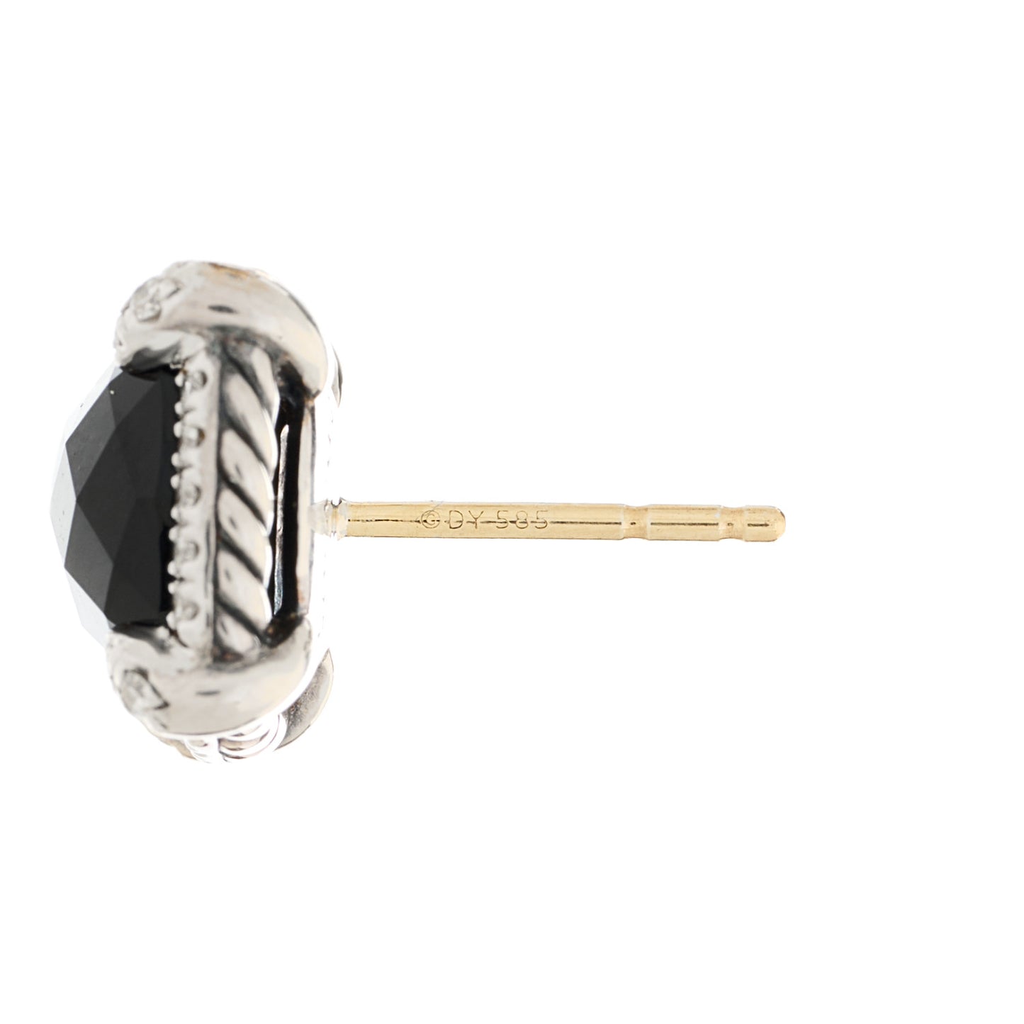 Sterling Silver Diamond Black Onyx 9mm Chatelaine Bezel Earrings