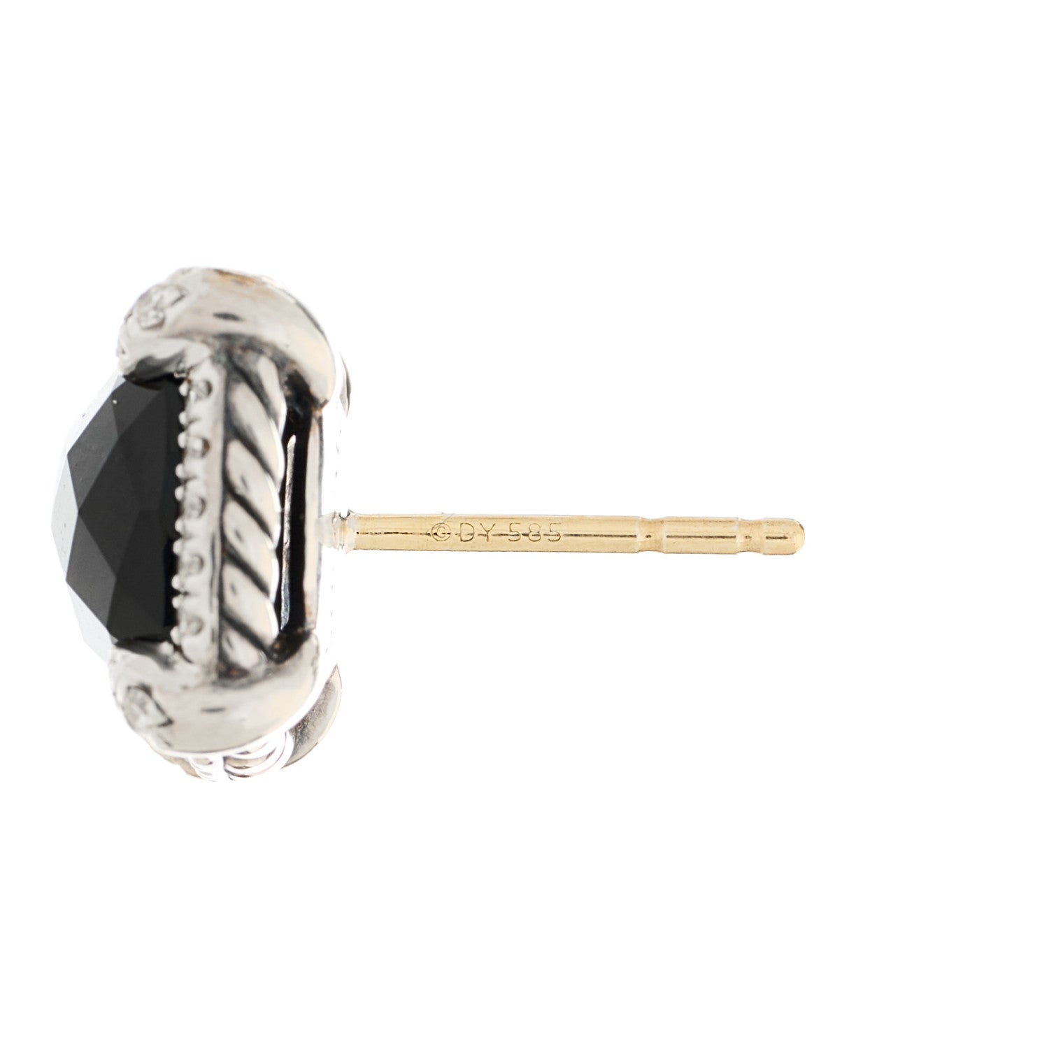David Yurman Sterling Silver Diamond Black Onyx 9mm Chatelaine Bezel Earrings 4 of 4