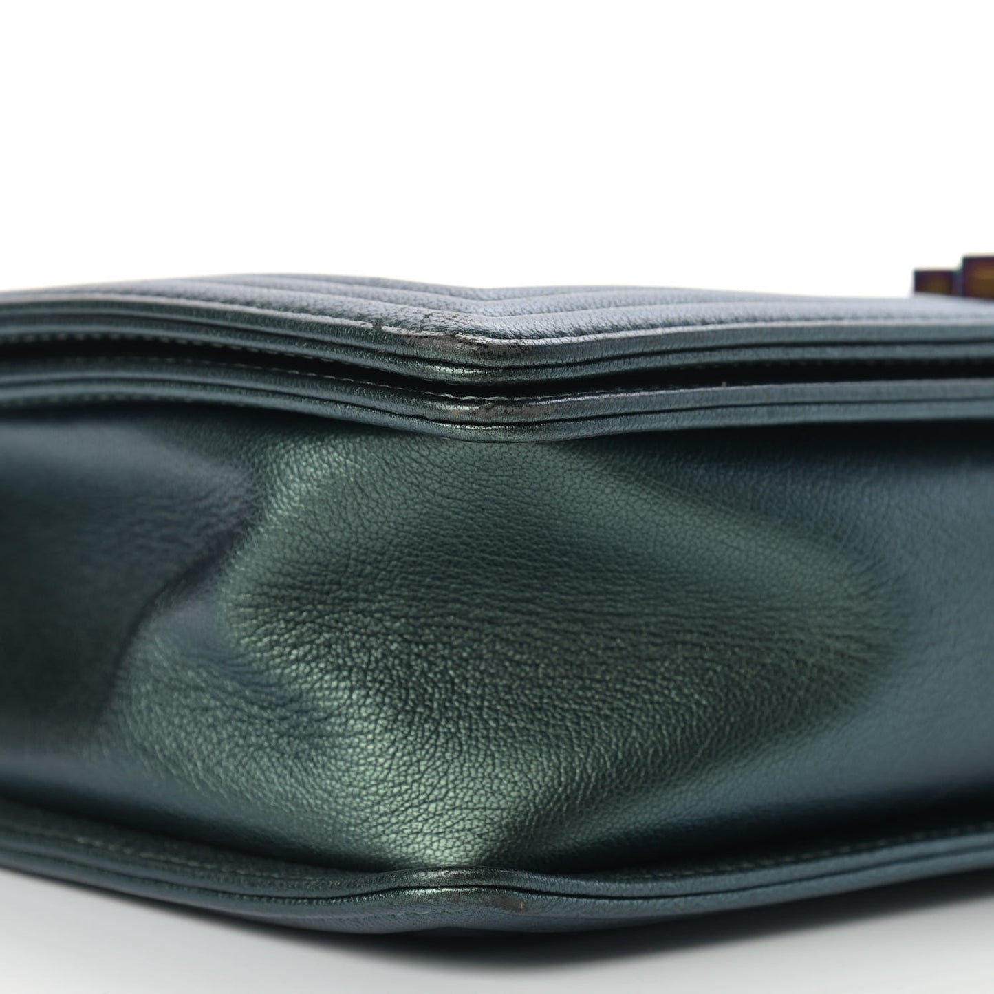 Iridescent Goatskin Quilted New Medium Boy Flap Green