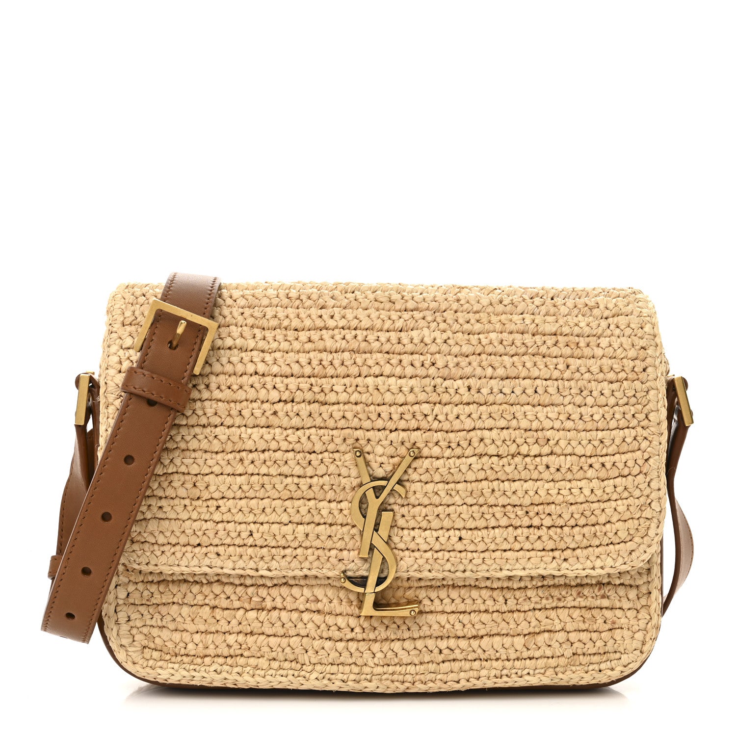 Saint Laurent Raffia Calfskin Medium Monogram Solferino Satchel Naturale Brick 1 of 10