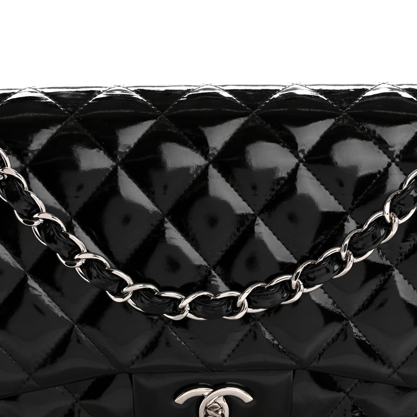 Patent Quilted Jumbo Double Flap Navy Blue