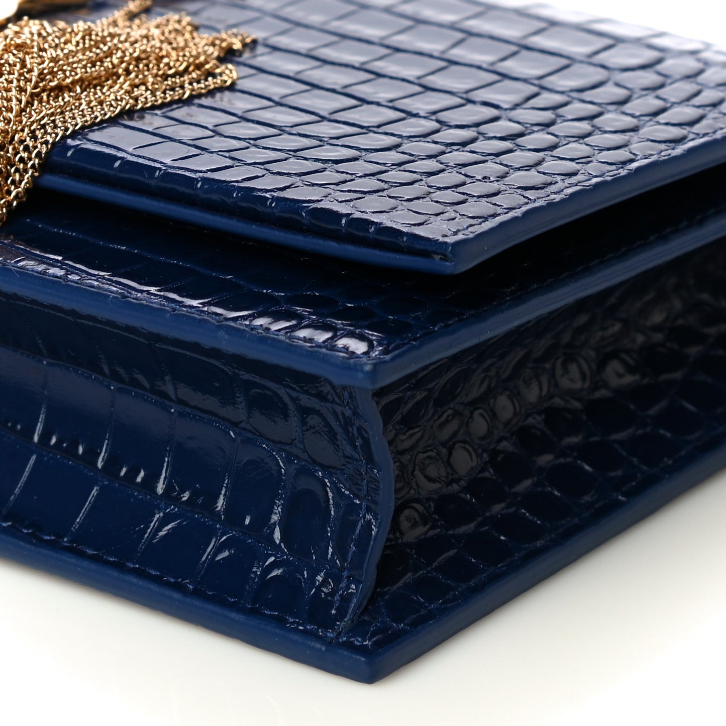 Calfskin Crocodile Embossed Kate Monogram Tassel Chain Wallet Royal Blue