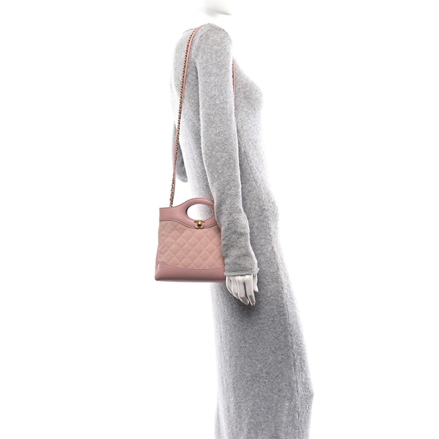 Calfskin Suede Quilted Mini 31 Shopping Bag Light Pink