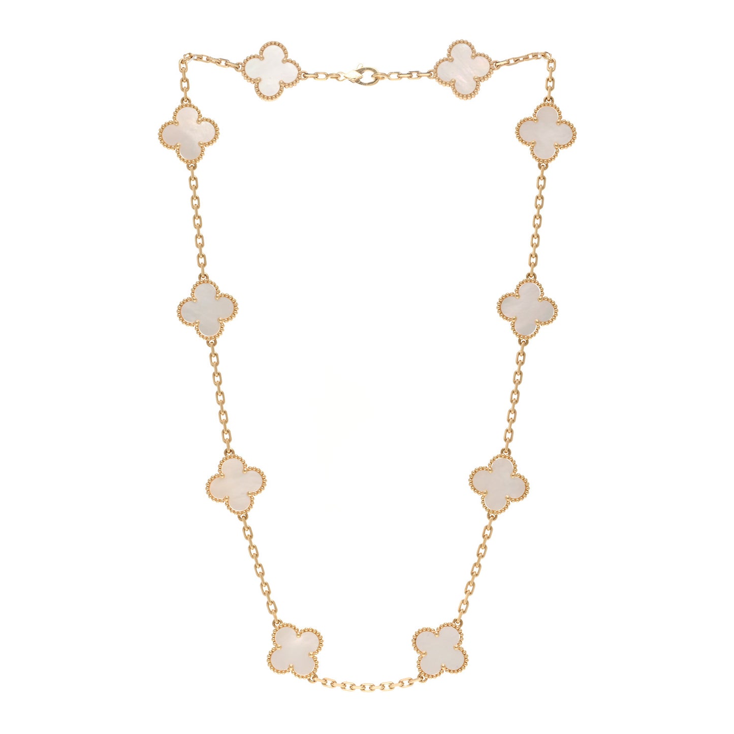 18K Yellow Gold Mother of Pearl 10 Motifs Vintage Alhambra Necklace
