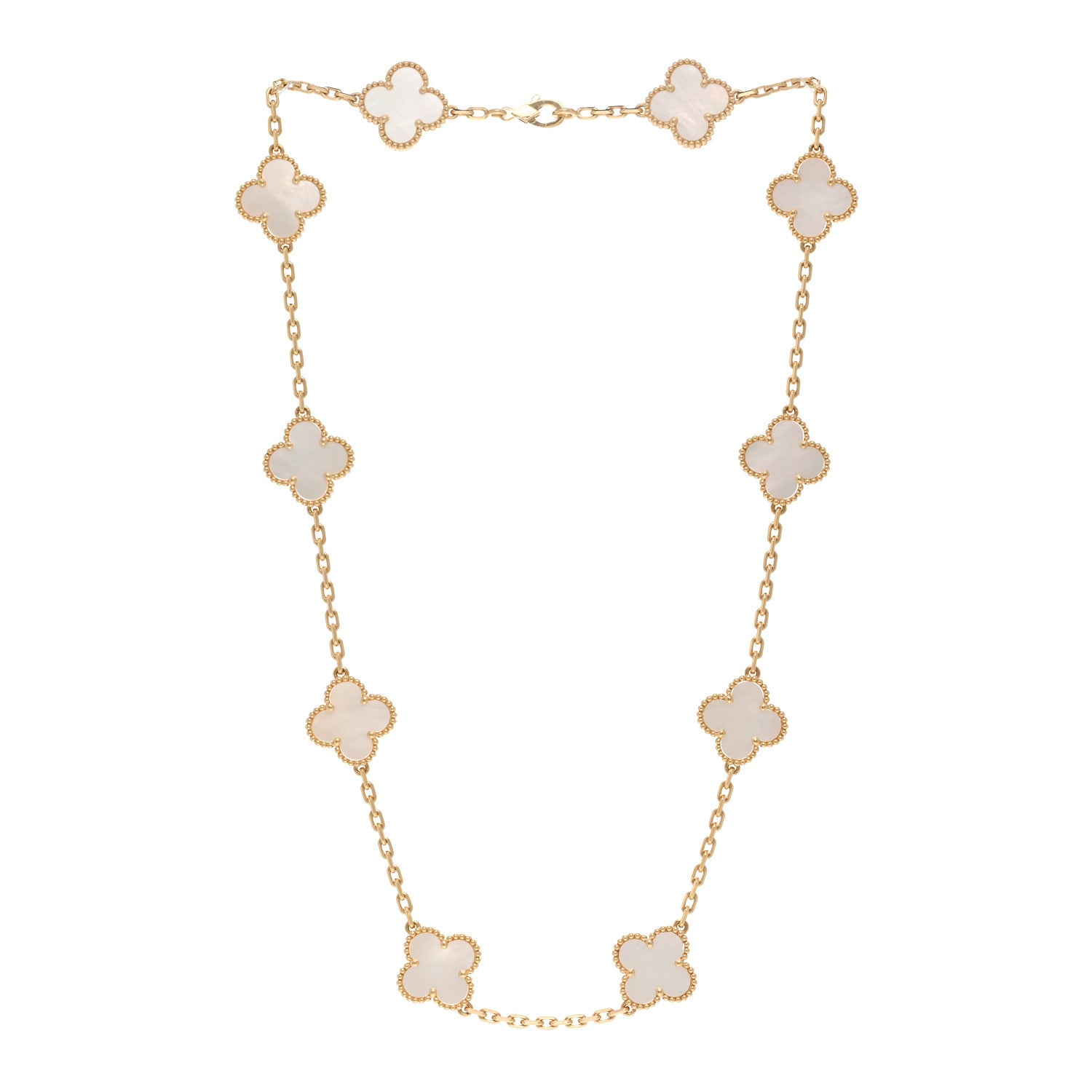Van Cleef & Arpels 18K Yellow Gold Mother of Pearl 10 Motifs Vintage Alhambra Necklace 3 of 6