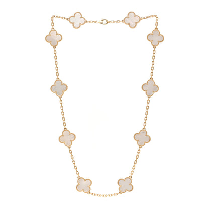 Van Cleef & Arpels 18K Yellow Gold Mother of Pearl 10 Motifs Vintage Alhambra Necklace 3 of 6