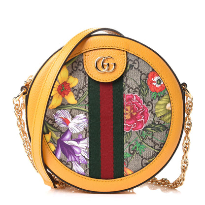 Gucci GG Supreme Monogram Flora Web Mini Ophidia Round Shoulder Bag Beige Multicolor Crop 1 of 11