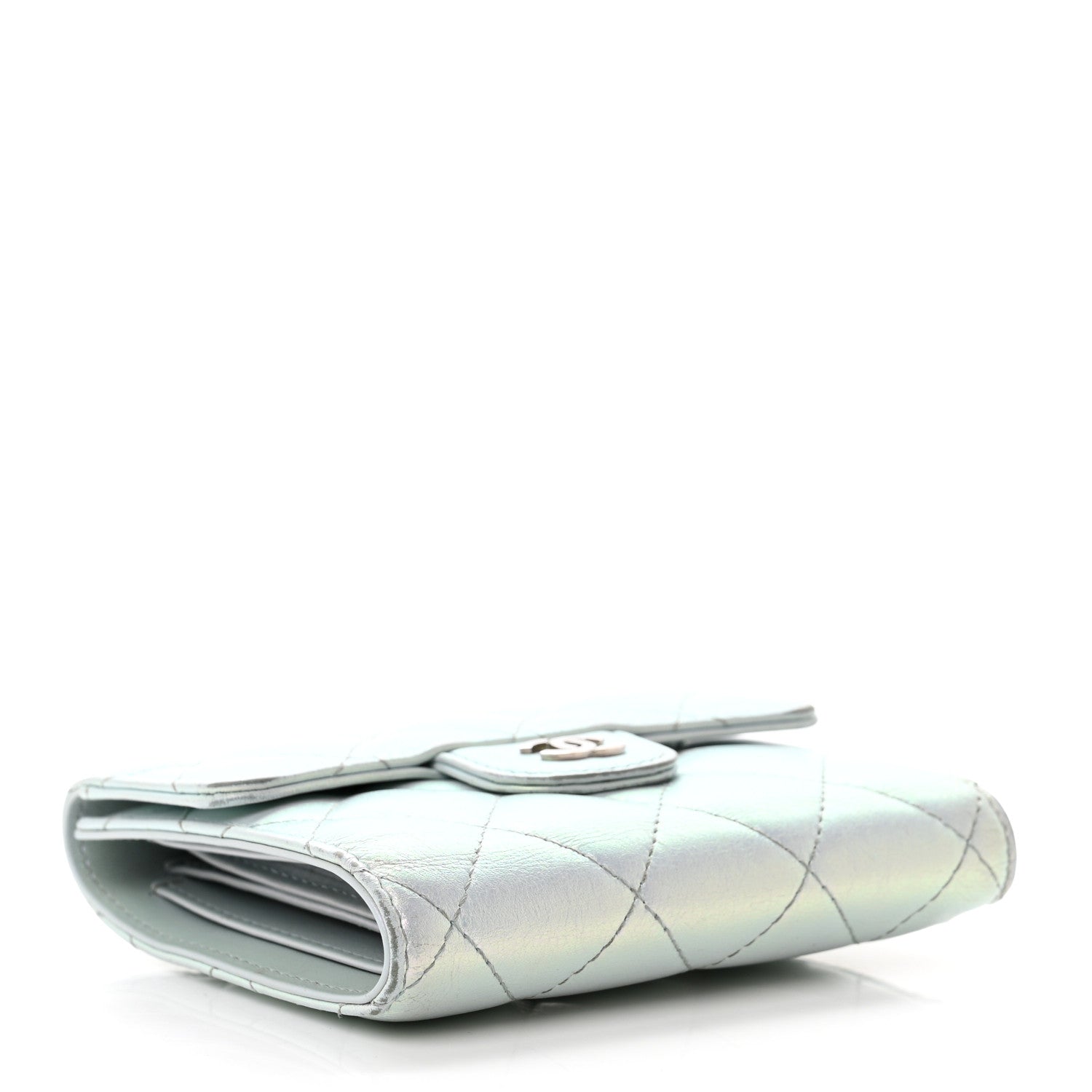 Chanel Iridescent Calfskin Quilted Compact Flap Wallet Light Blue 4 of 11