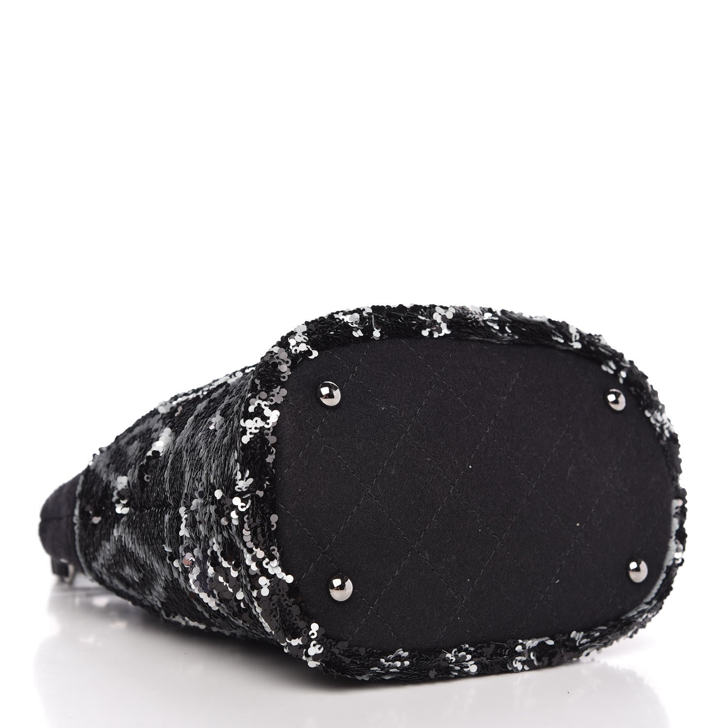 Chanel Sequin Wool Drawstring Bag Bag Black Silver 4 of 9