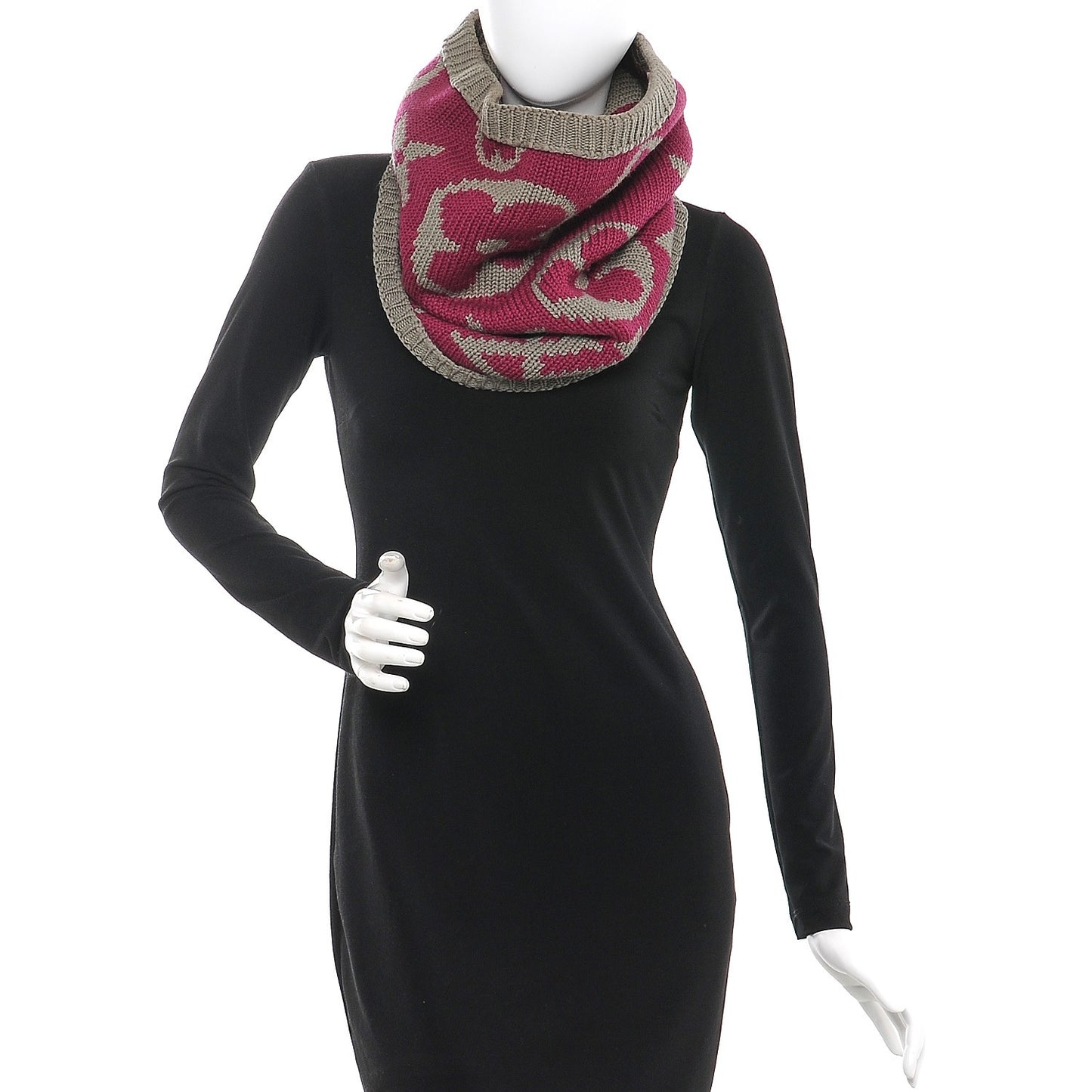 Wool Grand Froid Snood Scarf Dark Pink Grey