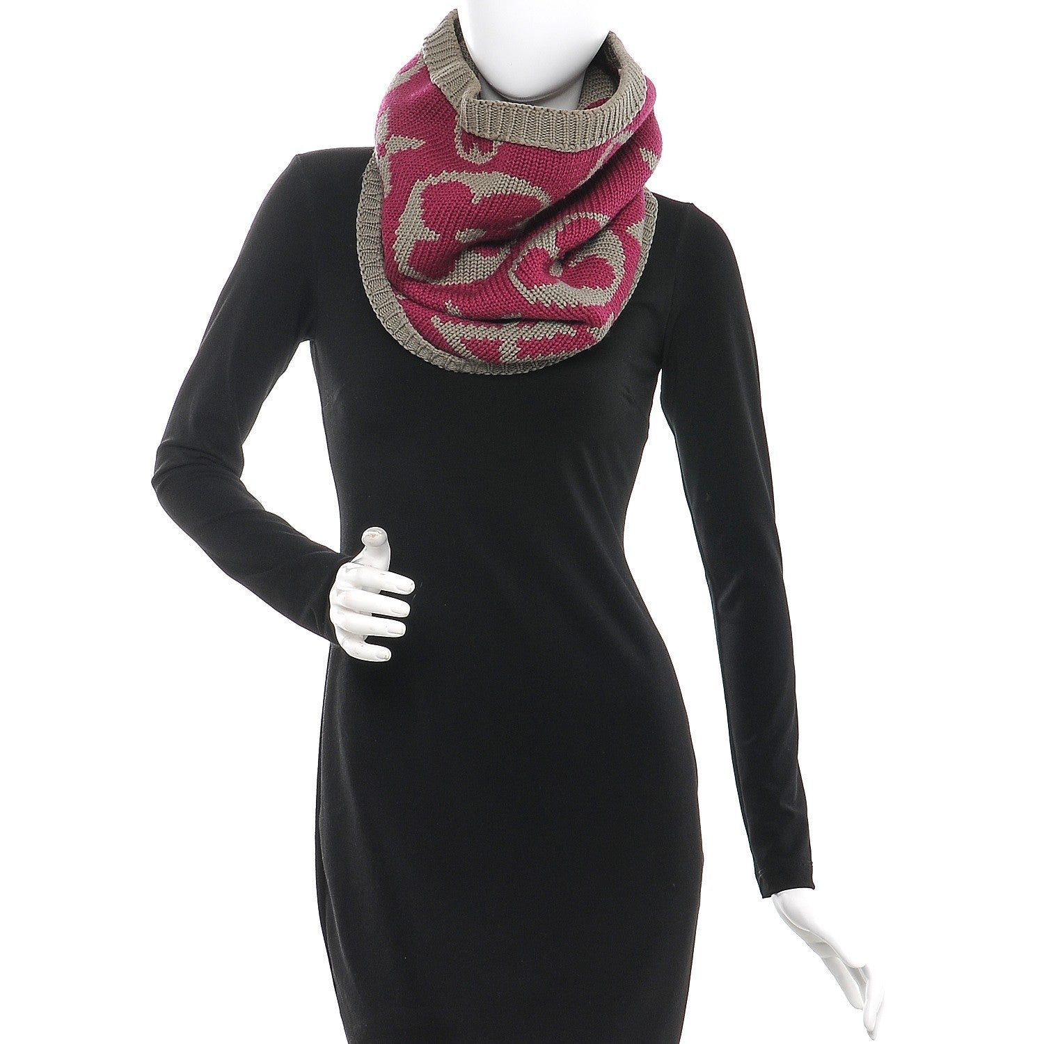 Louis Vuitton Wool Grand Froid Snood Scarf Dark Pink Grey 2 of 6