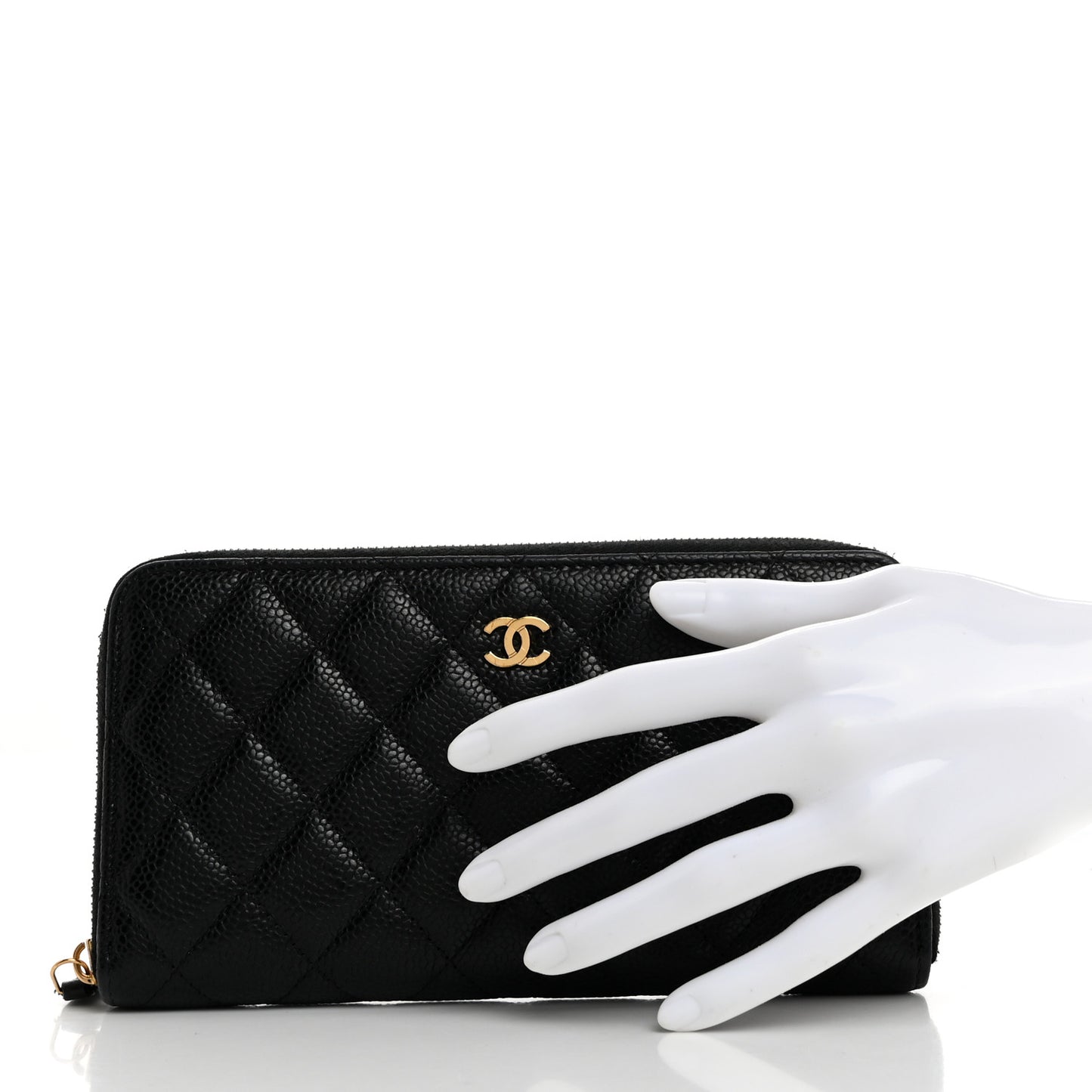 Caviar Quilted Large Gusset Zip Around Wallet Black
