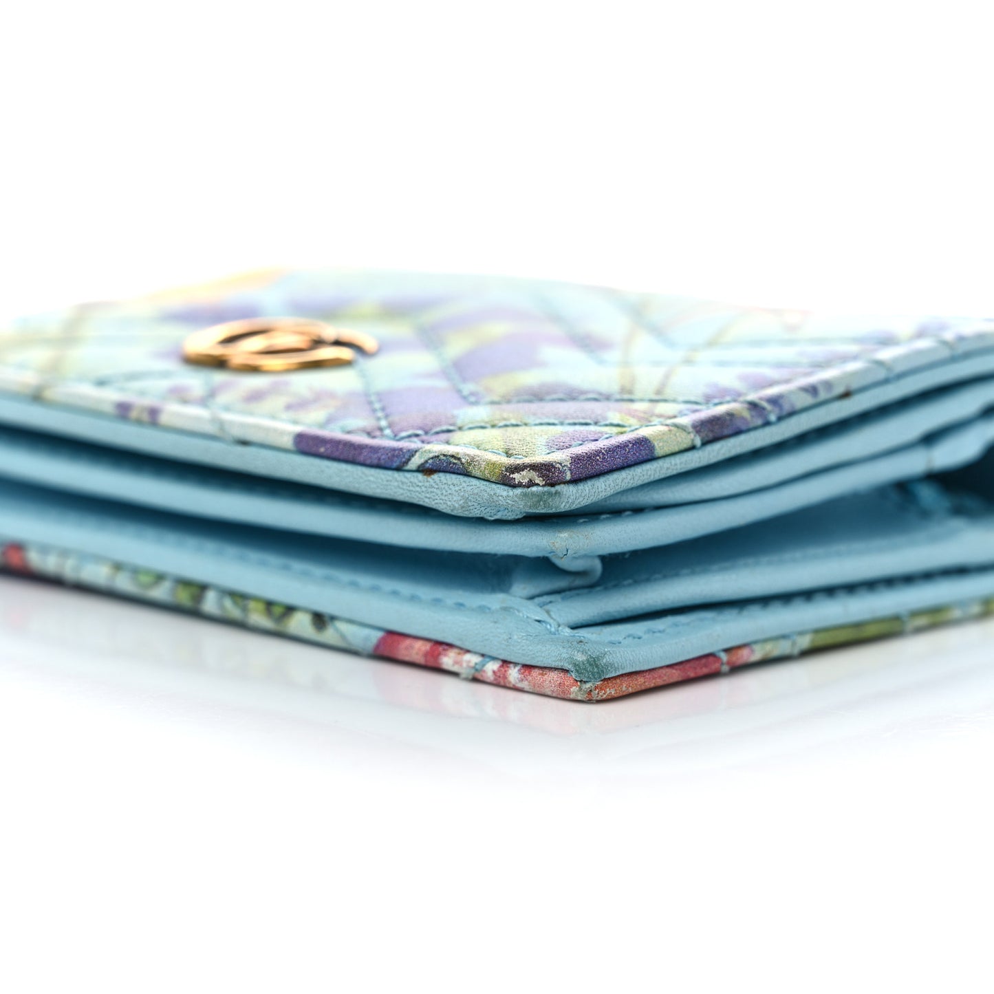 X UNSKILLED WORKER Calfskin Matelasse Flora Painted GG Marmont Card Case Wallet Cloudy Blue Multicolor