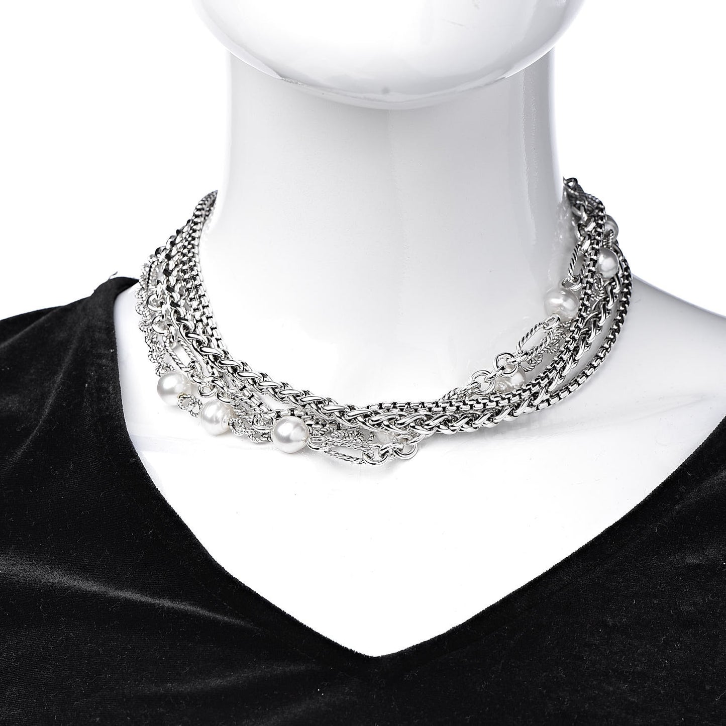 Sterling Silver 18K Yellow Gold Freshwater Pearl Multi Chain Necklace