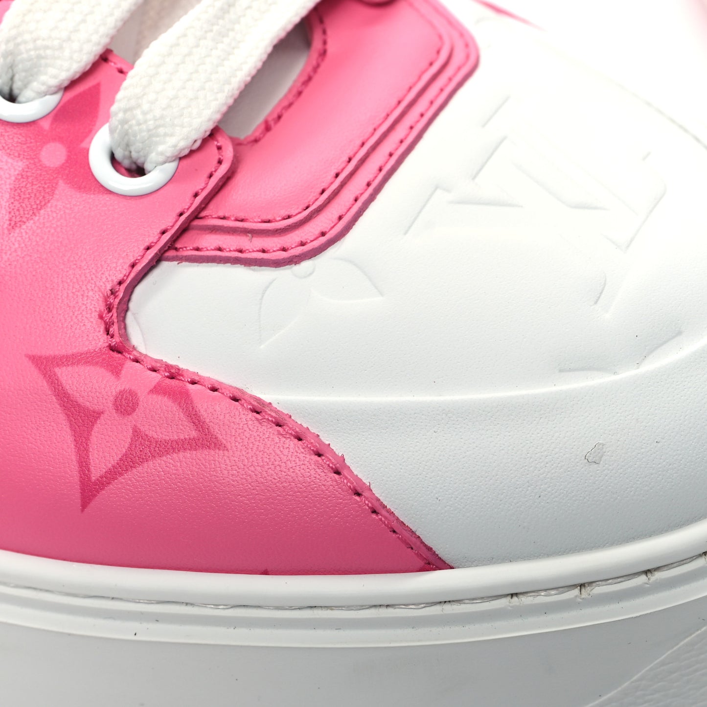 Lambskin Embossed Monogram Time Out Sneakers 38 White Pink