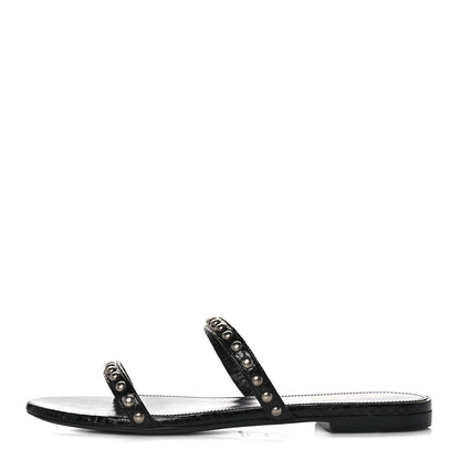 Saint Laurent Ayers Snakeskin Embellished Kate Flat Sandals 36 Black 1 of 10