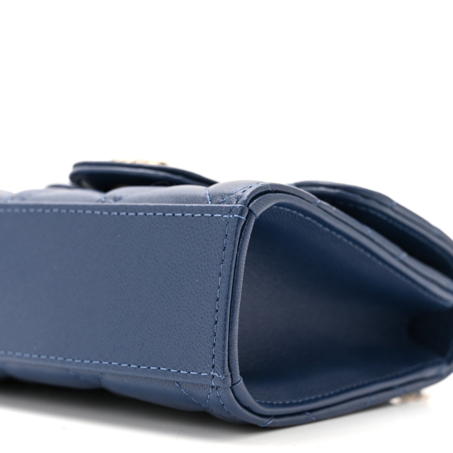 Lambskin Quilted Top Handle Clutch With Chain Blue