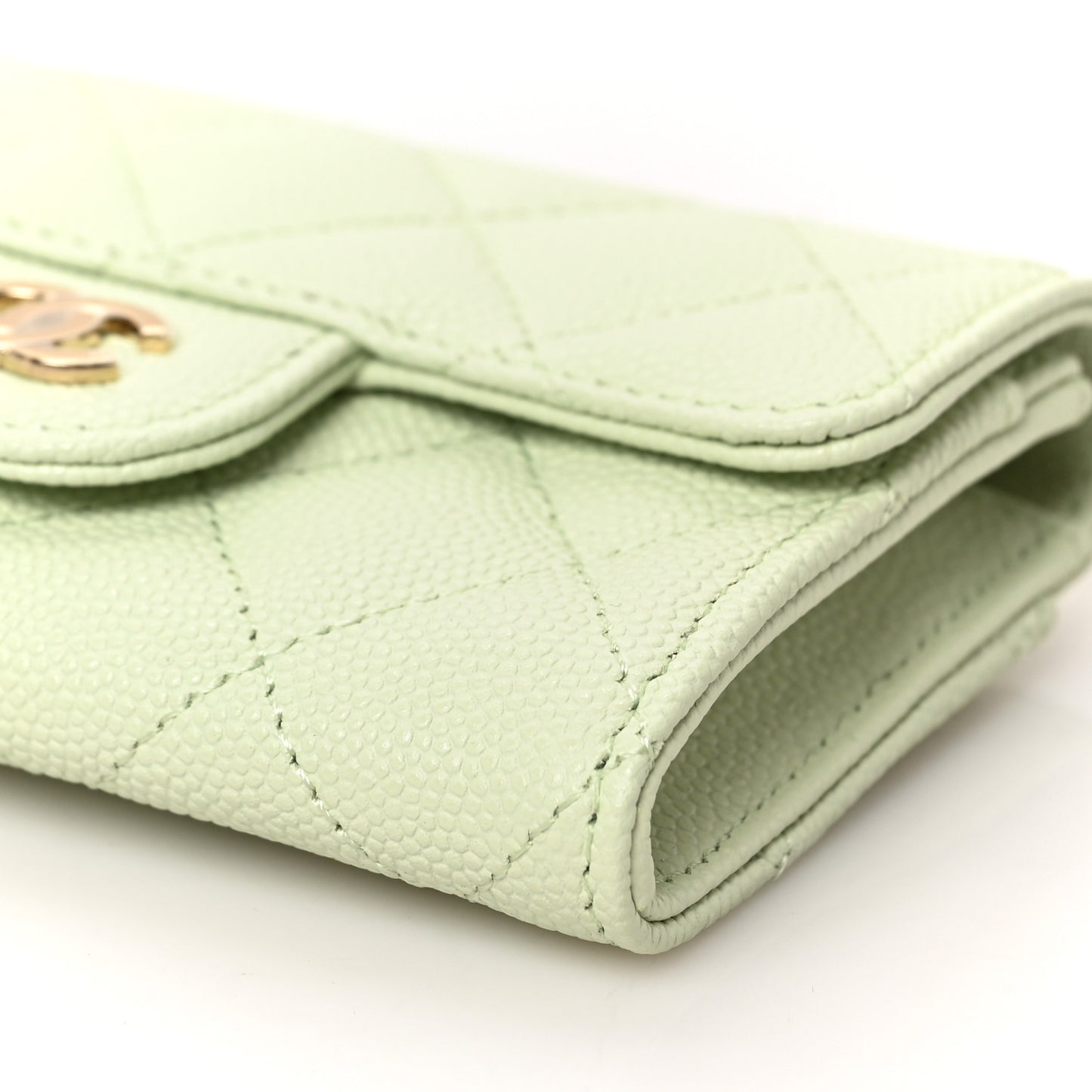 Caviar Quilted Flap Card Holder Wallet Light Green