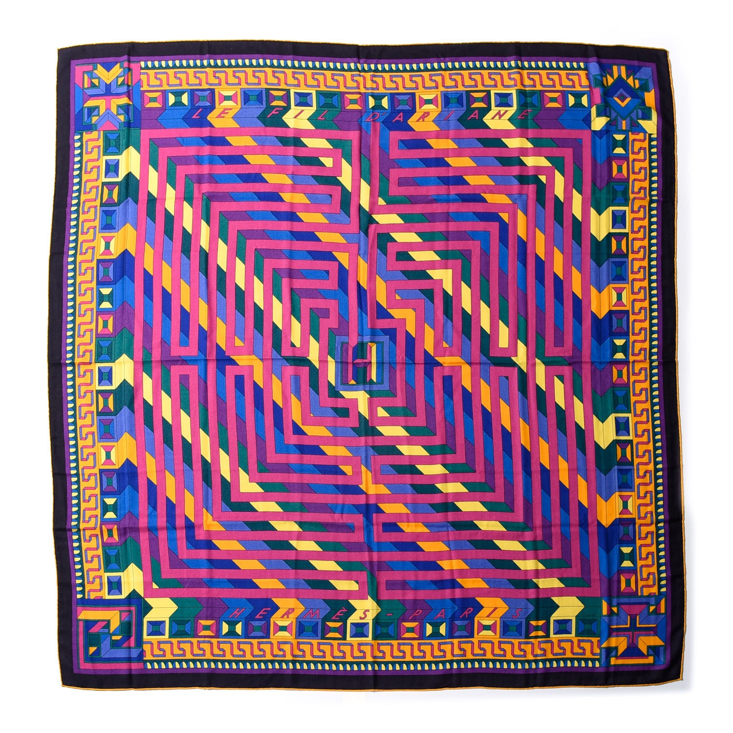 Hermes Cashmere Silk Le Fil D'Ariane Shawl 140 Jaune Violet Vert 2 of 5