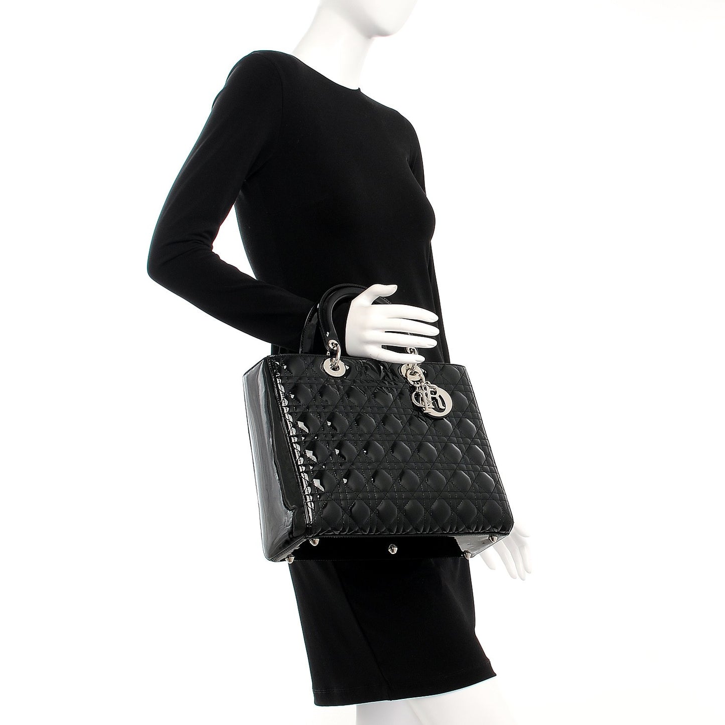 Patent Cannage Large Lady Dior Black
