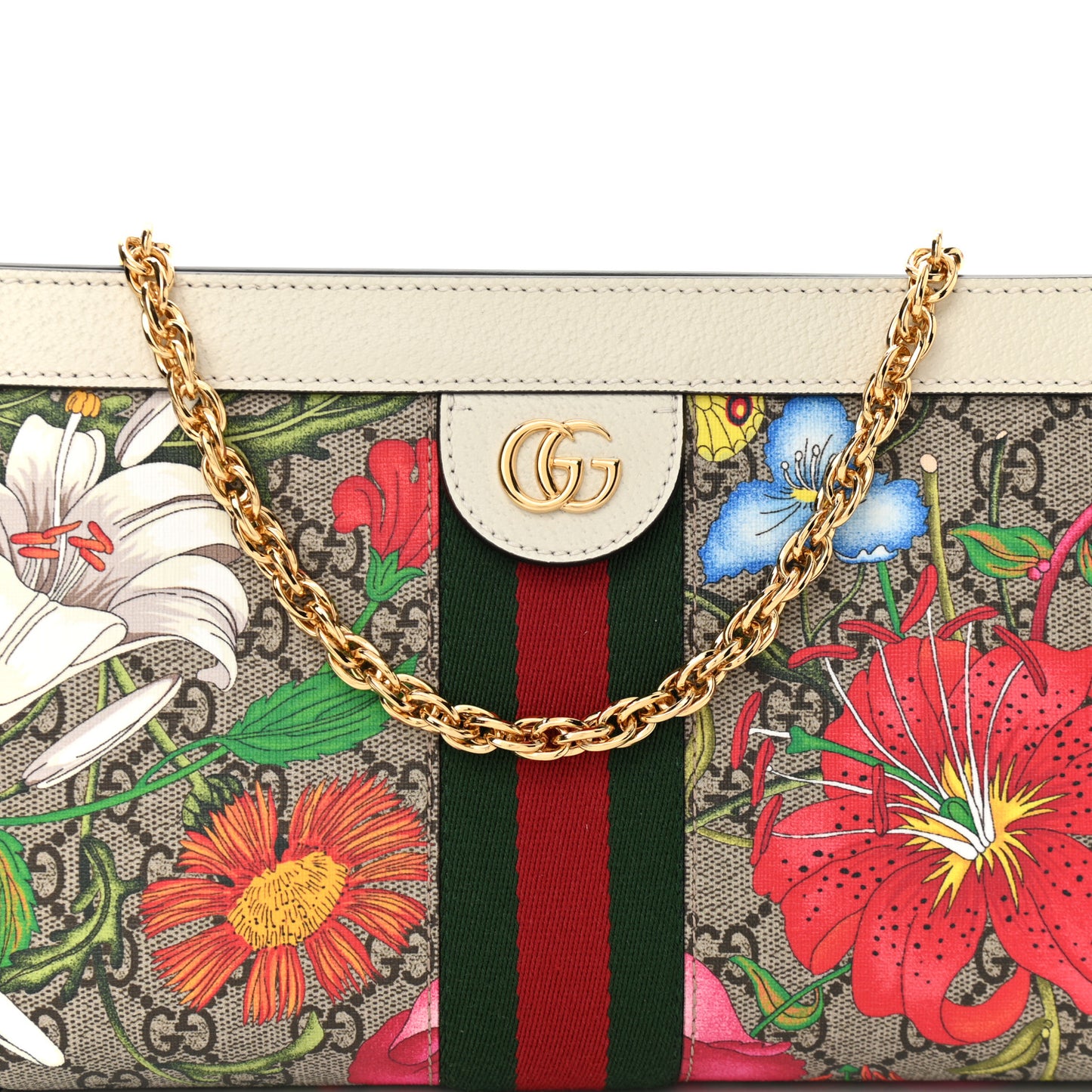 GG Supreme Monogram Flora Web Small Ophidia Chain Shoulder Bag White