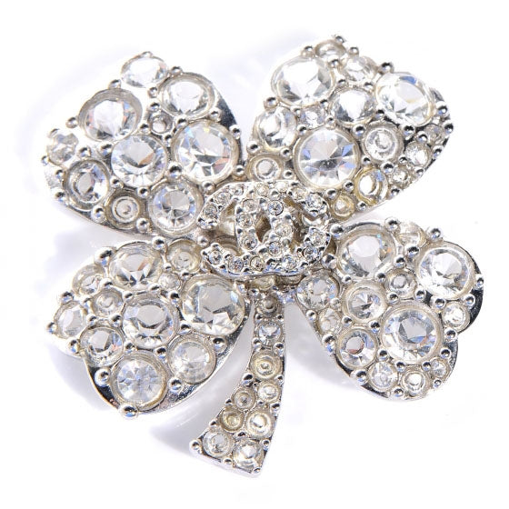 Crystal CC 4 Leaf Clover Brooch Silver