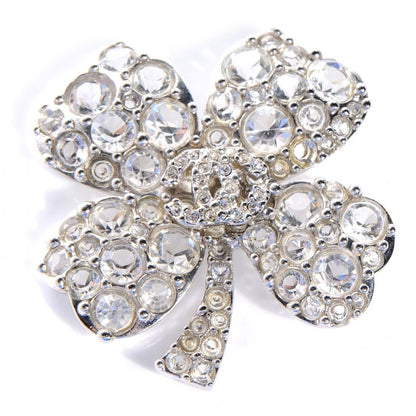 Chanel Crystal CC 4 Leaf Clover Brooch Silver 1 of 4