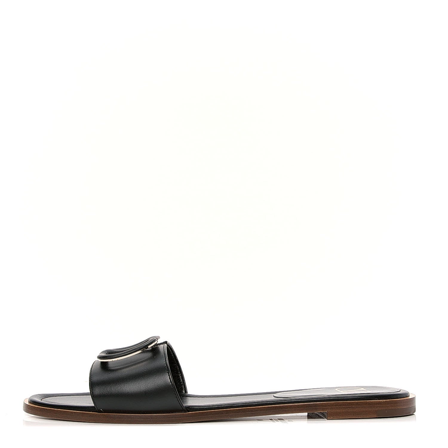 Valentino Garavani Calfskin Vlogo Flat Sandals 40 Black 1 of 6