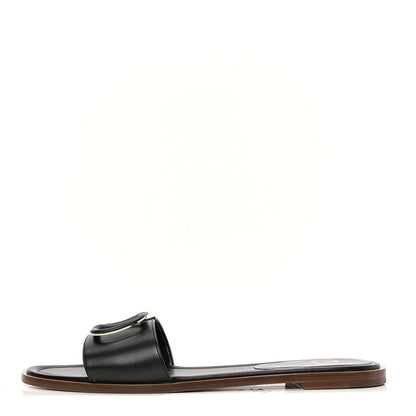 Valentino Garavani Calfskin Vlogo Flat Sandals 40 Black 1 of 6