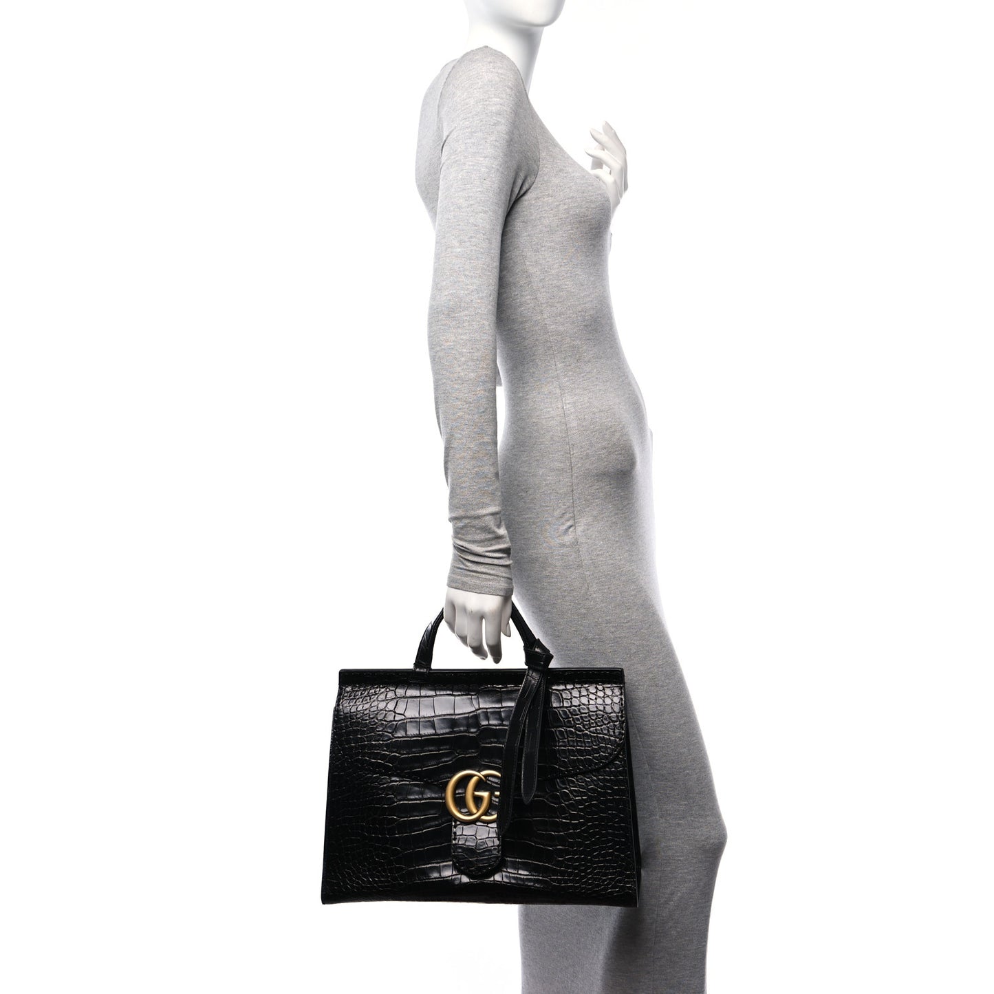 Crocodile Medium GG Marmont Top Handle Bag Black