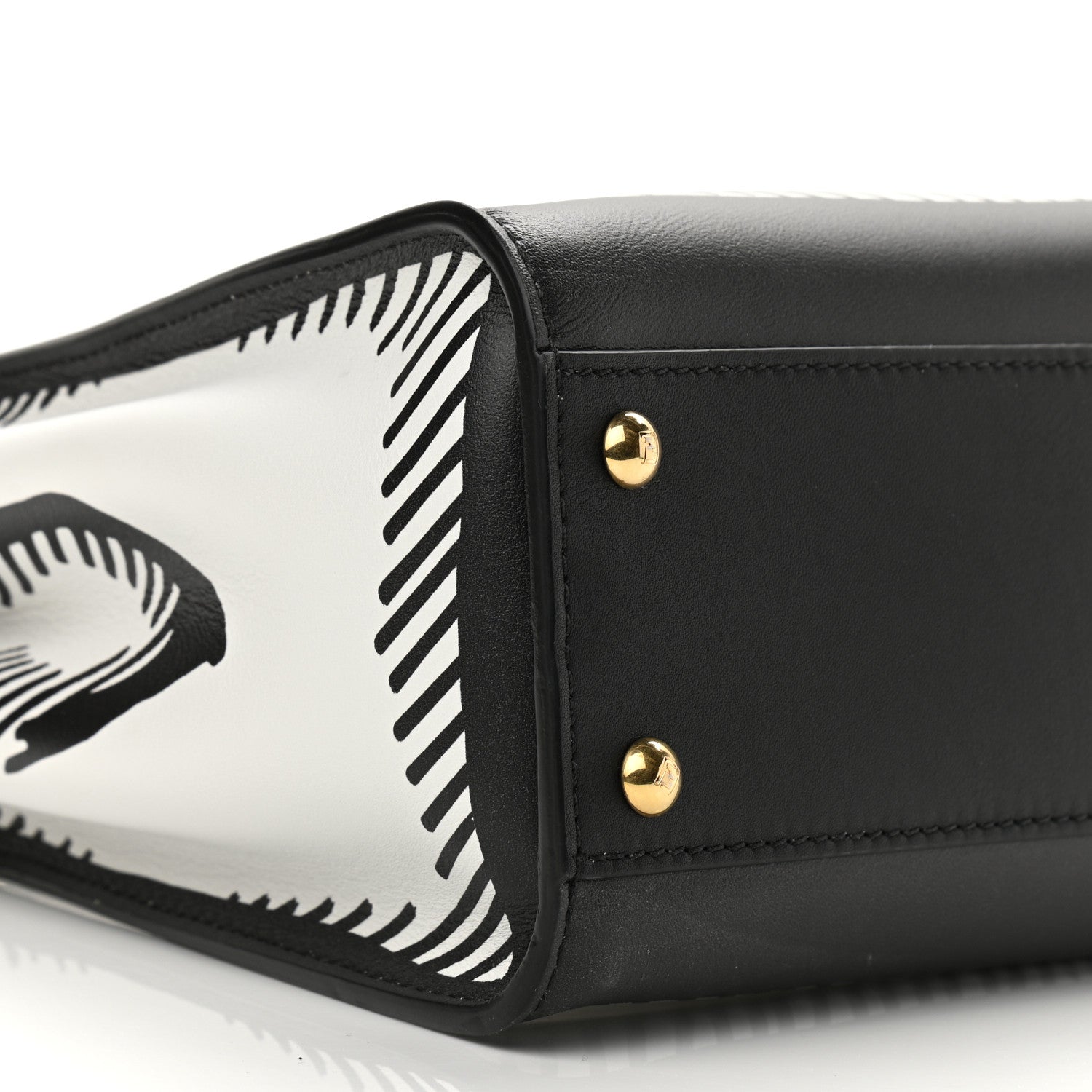 Fendi X JOSHUA VIDES Calfskin Medium Peekaboo Iconic Satchel White Black 10 of 11