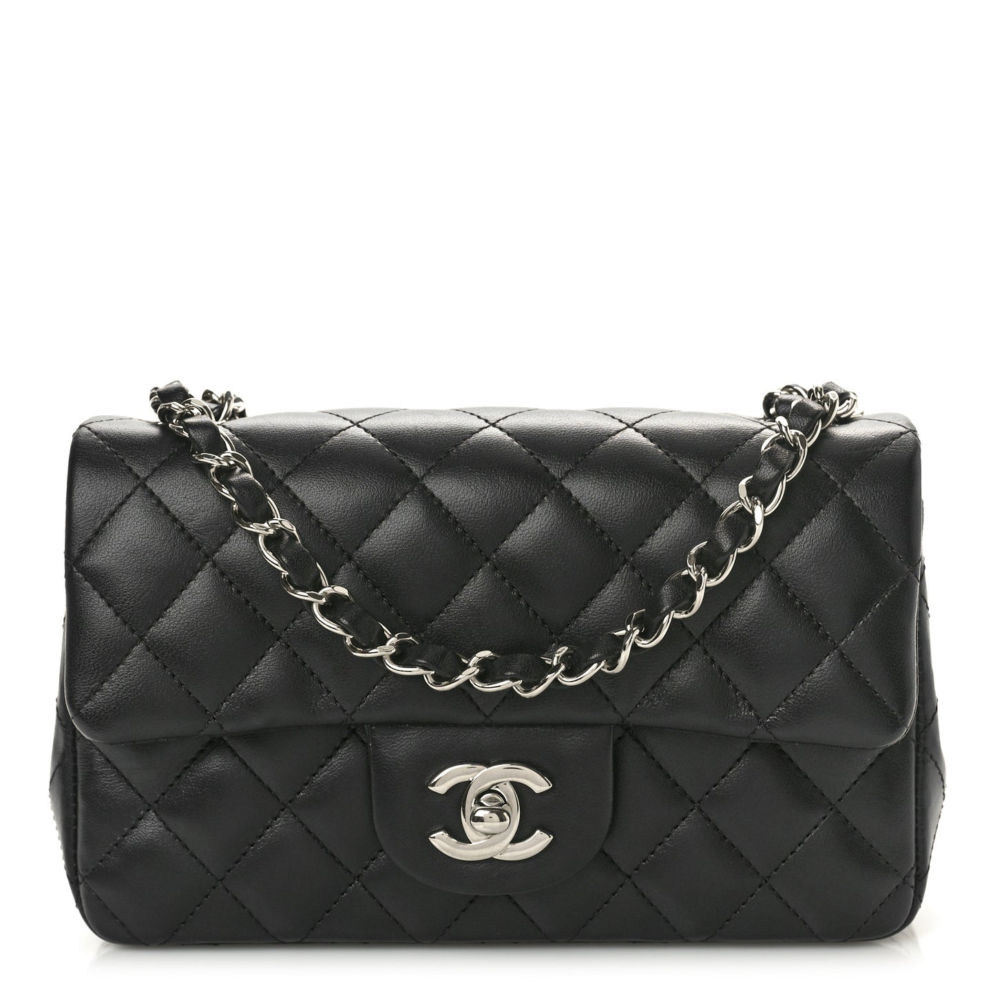 Lambskin Quilted Mini Rectangular Flap Black