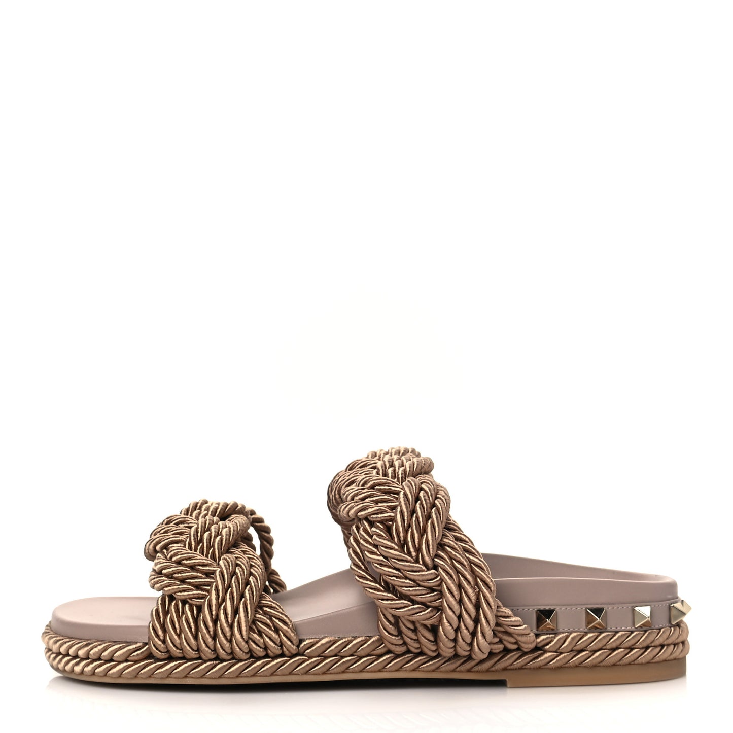 Calfskin Silk Woven Rockstud Torchon 5mm Sandals 37 Poudre