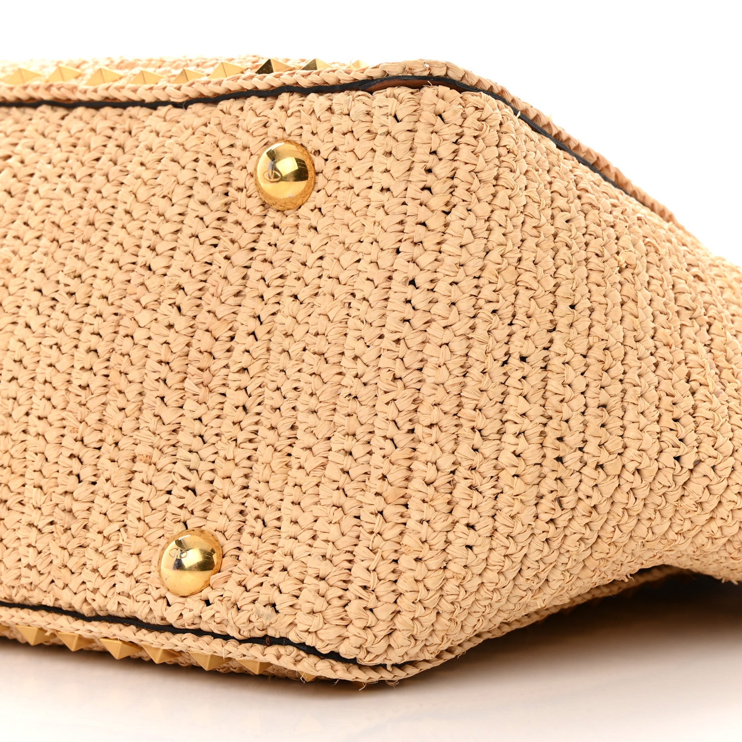 Valentino Garavani Raffia Calfskin Rockstud Tote Naturale Saddle Brown 12 of 12