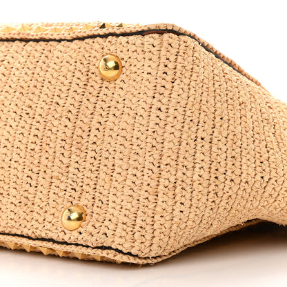Valentino Garavani Raffia Calfskin Rockstud Tote Naturale Saddle Brown 12 of 12