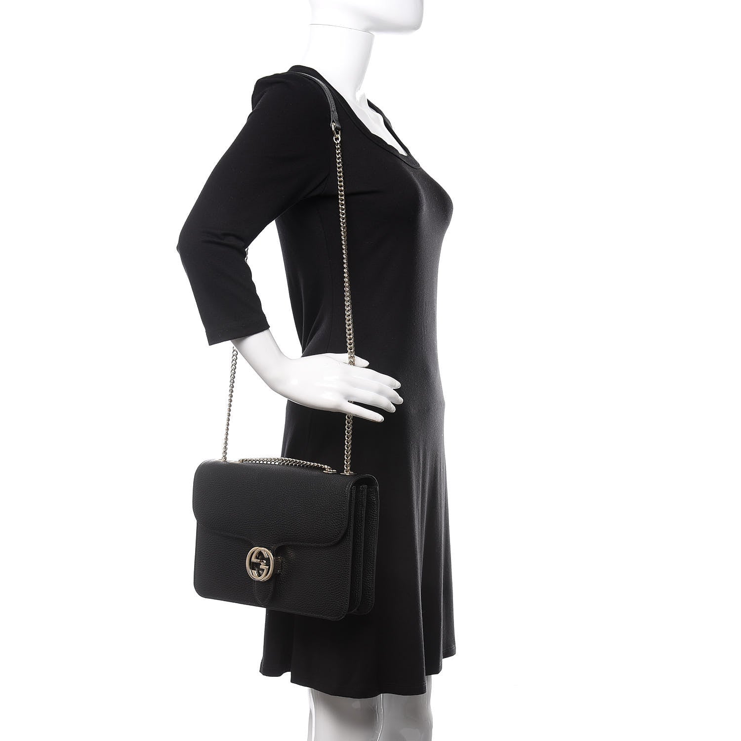 Gucci Dollar Calfskin Interlocking G Shoulder Bag Black 2 of 11