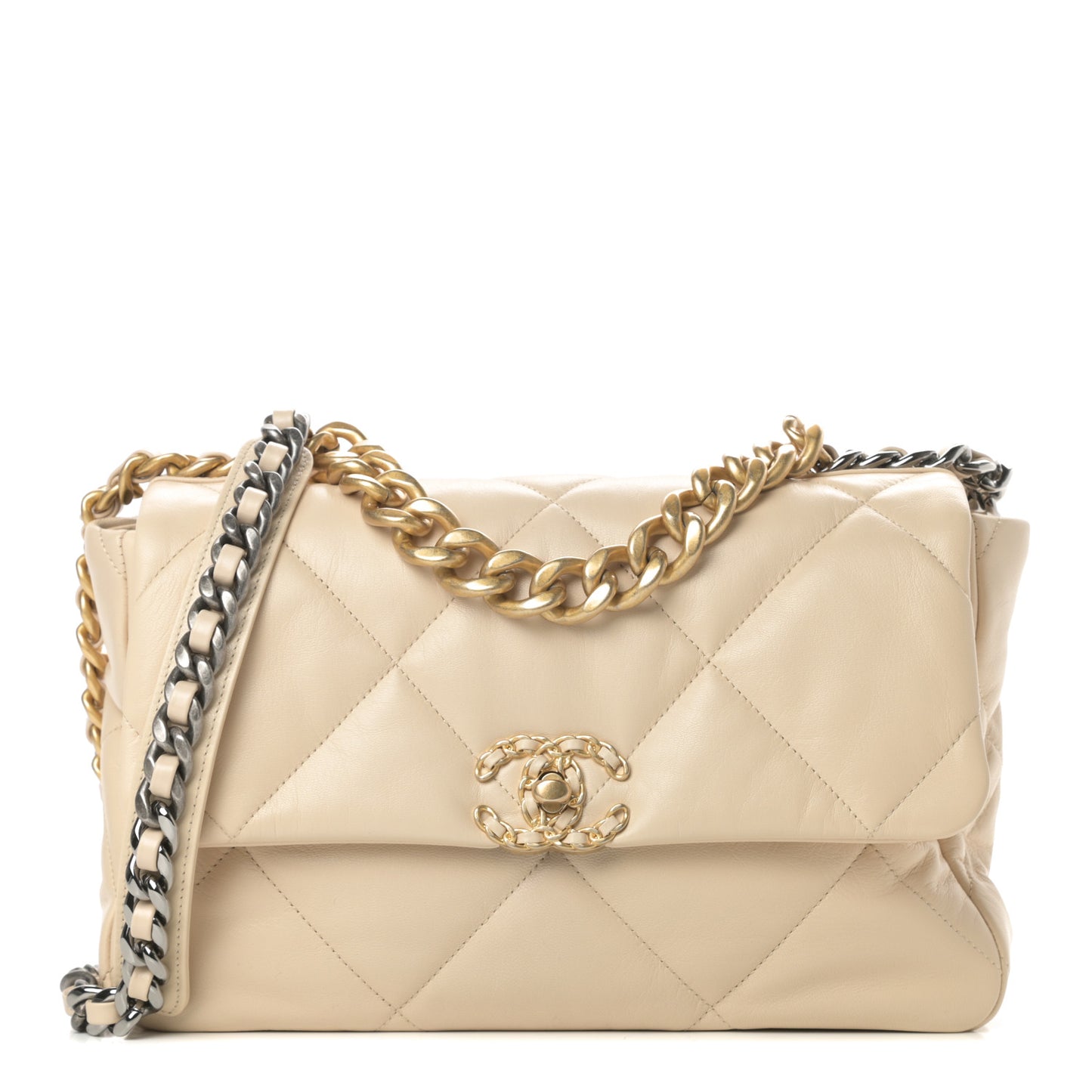 Lambskin Quilted Large Chanel 19 Flap Beige