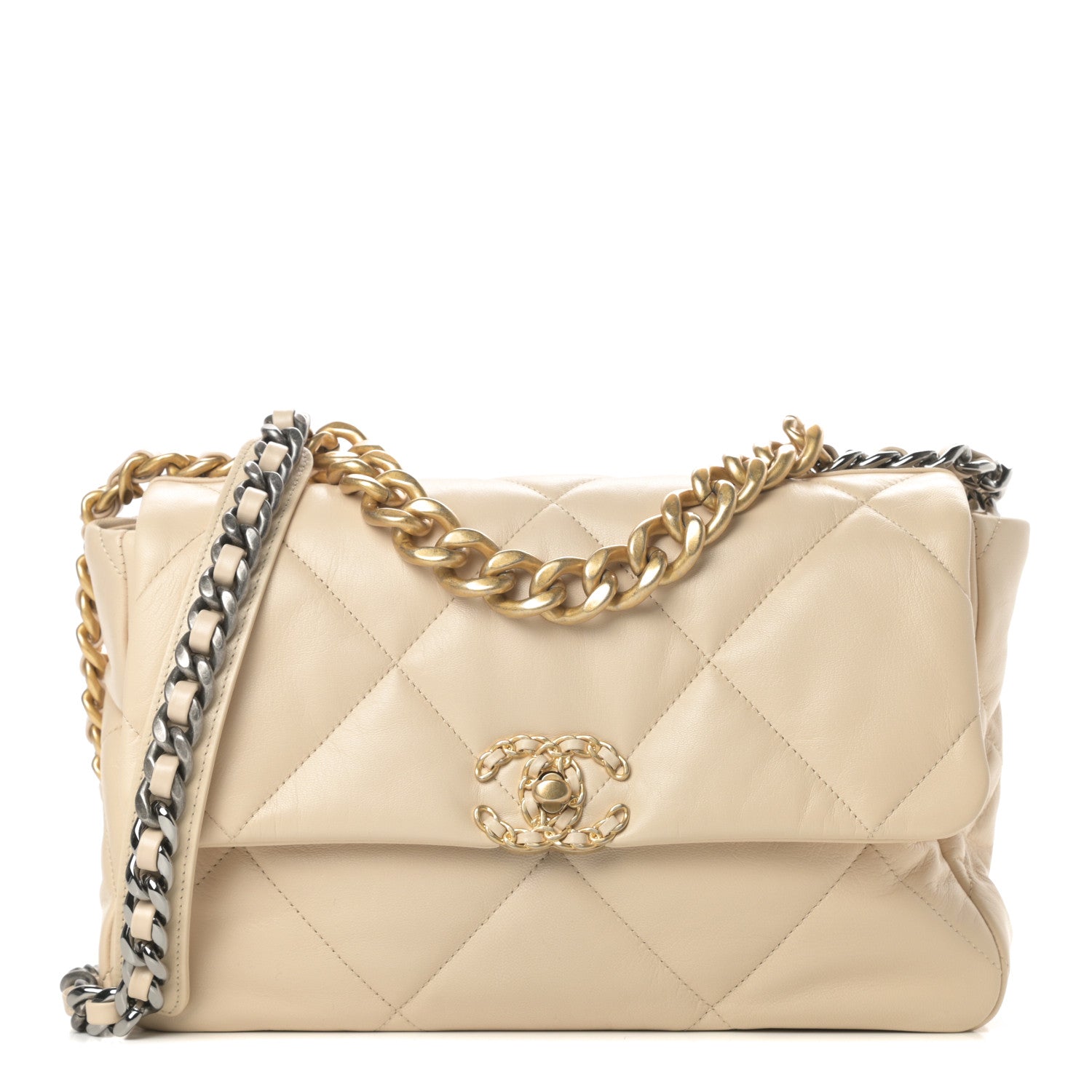 Chanel Lambskin Quilted Large Chanel 19 Flap Beige 1 of 10