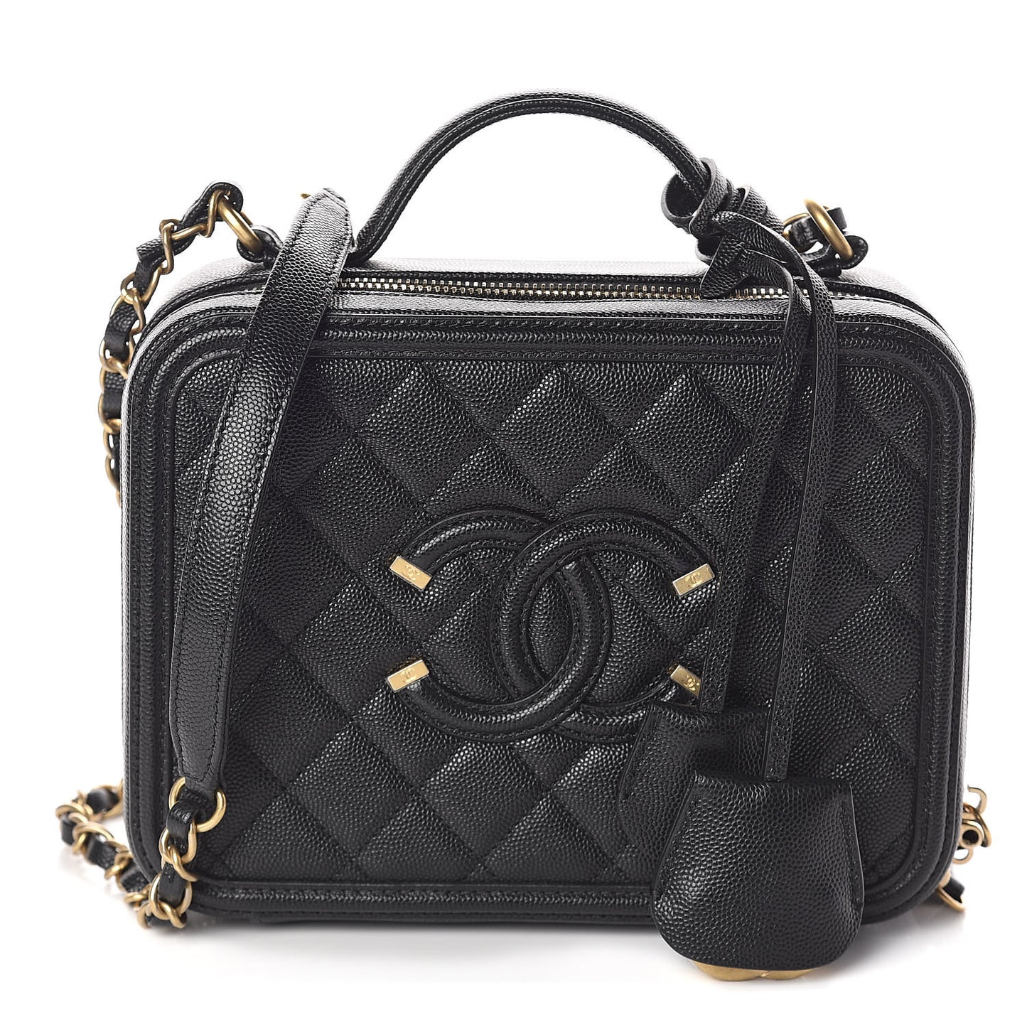 Caviar Quilted Medium CC Filigree Vanity Case Black