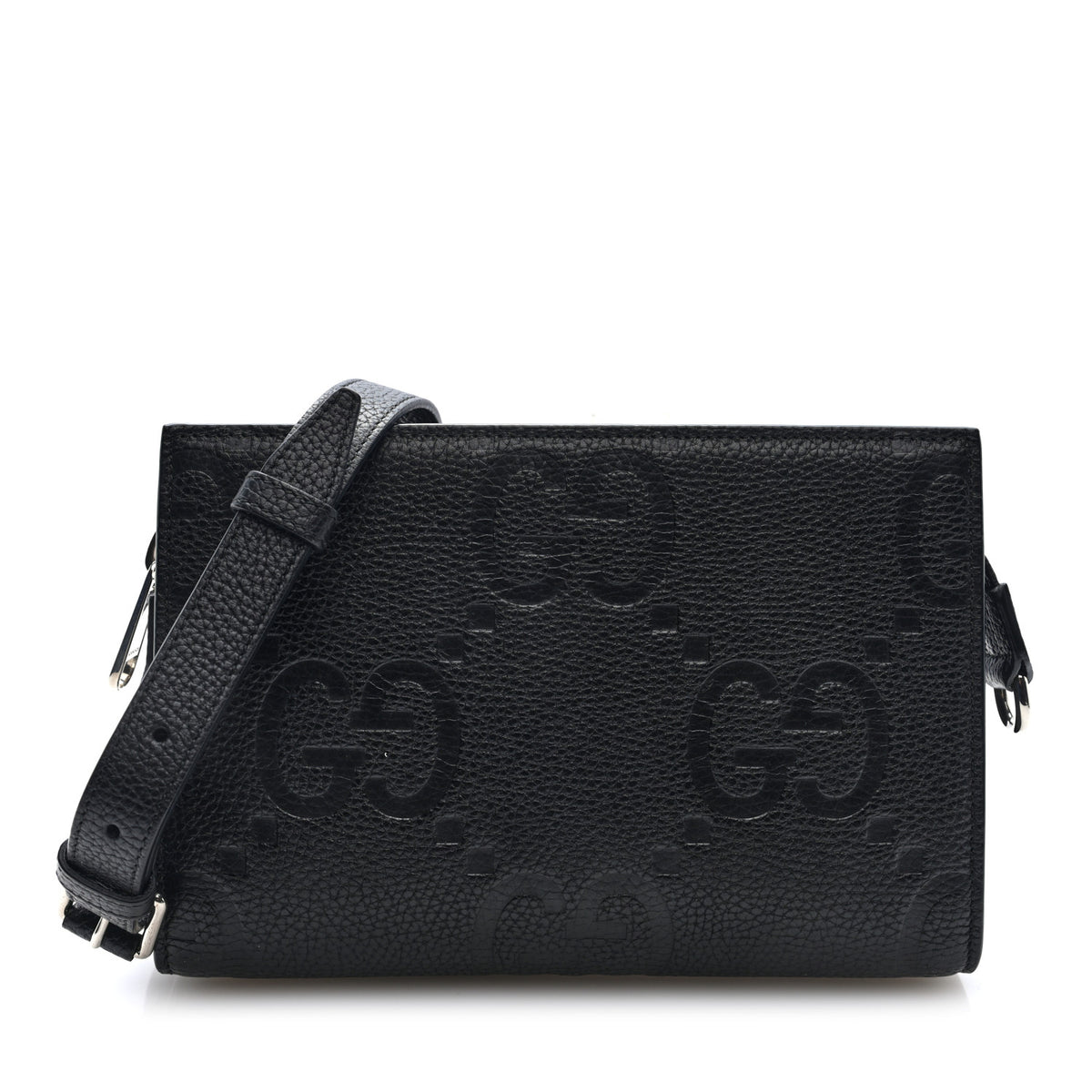 Gucci Monogram Jumbo GG Textured Dollar Calfskin Crossbody Bag Black 1 of 9