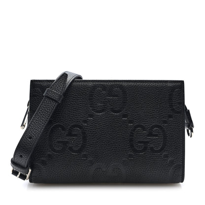 Gucci Monogram Jumbo GG Textured Dollar Calfskin Crossbody Bag Black 1 of 9