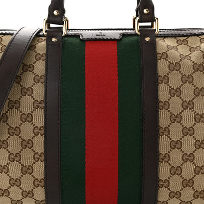 Gucci Monogram Selleria Calfskin Vintage Web Medium Boston Beige Ebony Cocoa 8 of 13