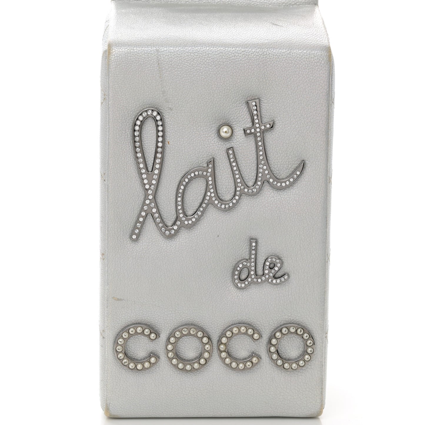 Metallic Goatskin Lait de Coco Milk Carton Bag Silver