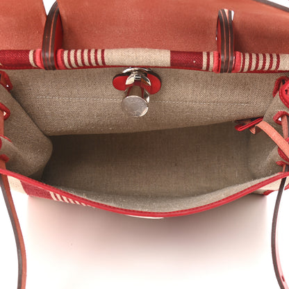 Hermes Vache Hunter Toile H Vibration Herbag Zip 31 PM Bordeaux Ficelle Rouge Piment 6 of 10