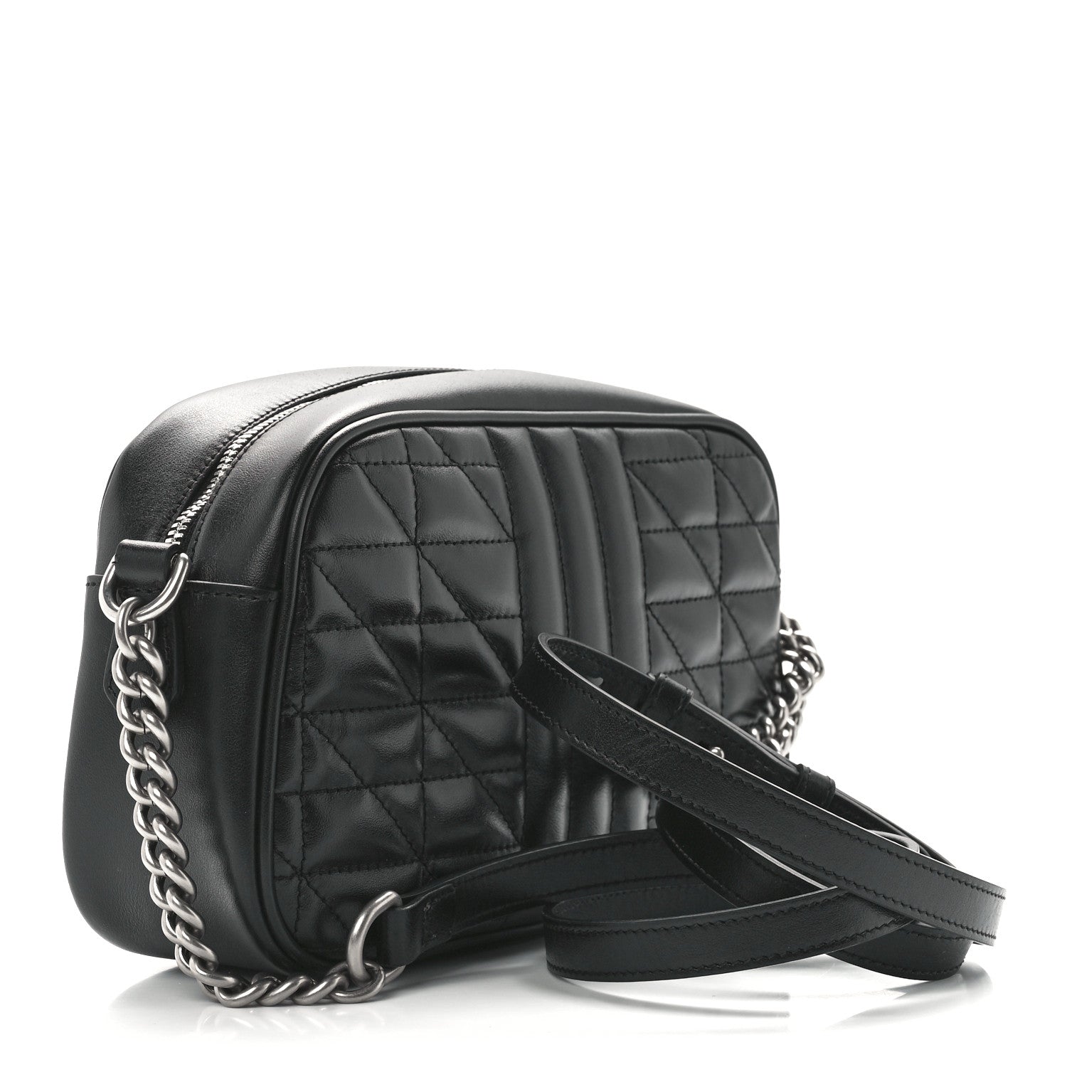 Gucci Calfskin Matelasse Aria Small GG Marmont Chain Shoulder Bag Black 3 of 12