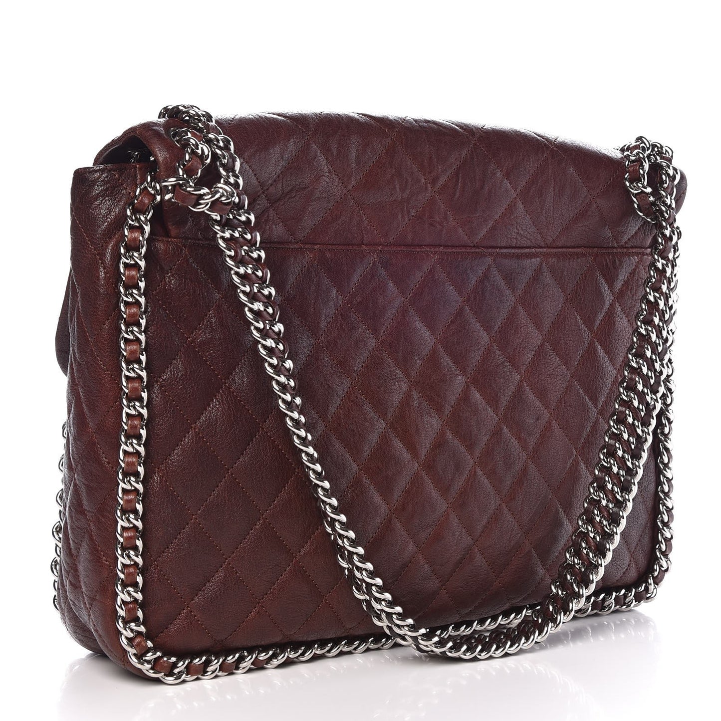 Crumpled Lambskin Quilted Maxi Chain Around Flap Dark Brown