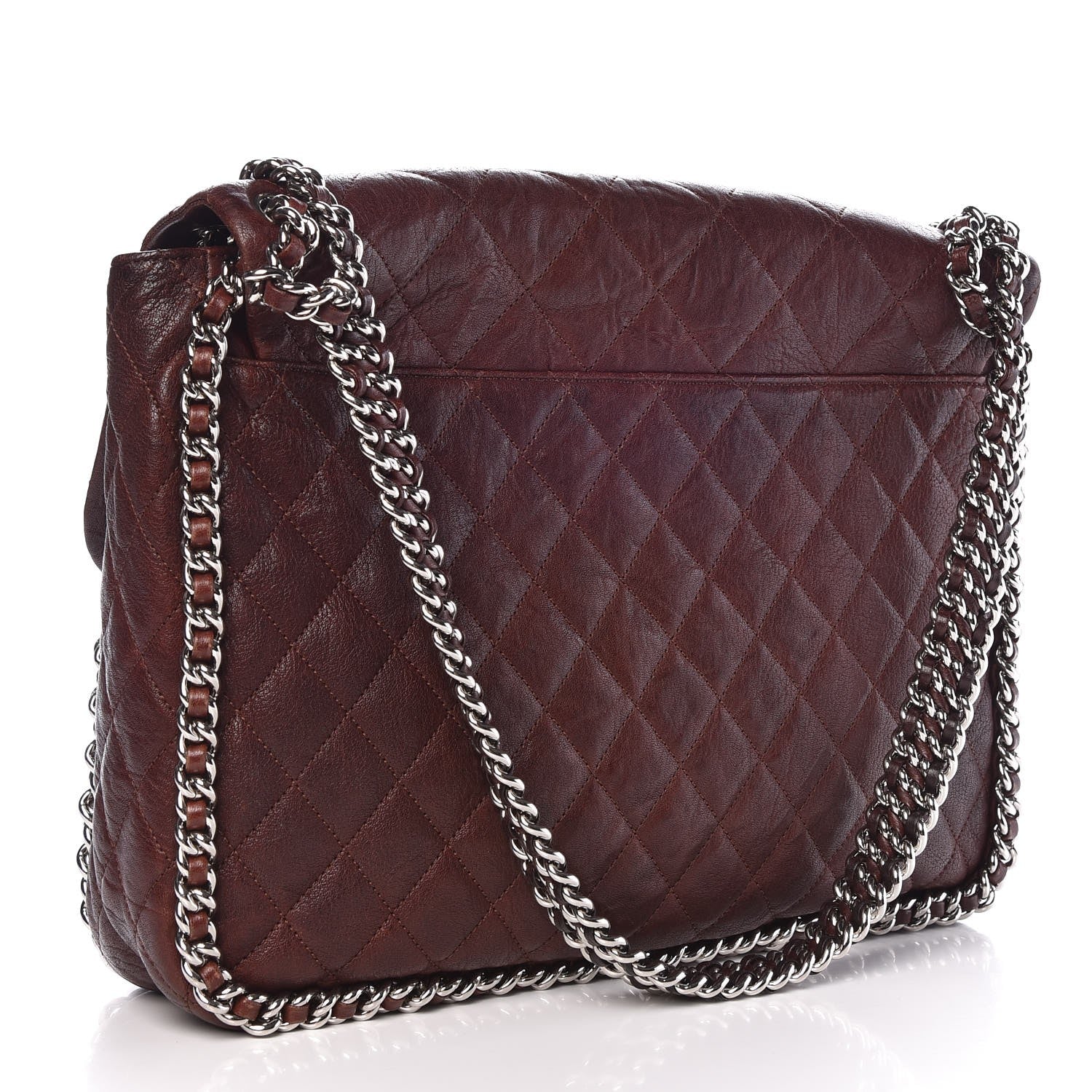 Chanel Crumpled Lambskin Quilted Maxi Chain Around Flap Dark Brown 3 of 12